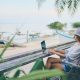 freelancer working on beach
